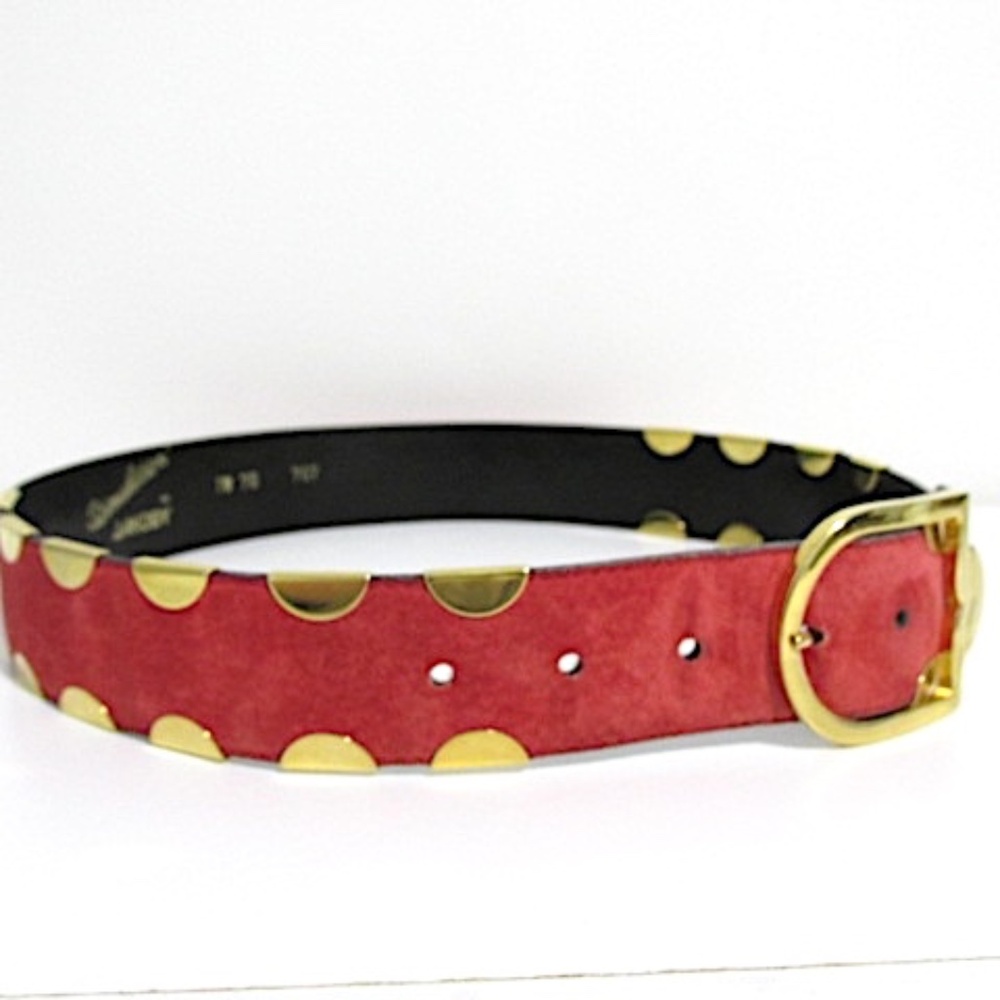 VTG Red Suede Leather Belt with Gold Metal Studs, Size S